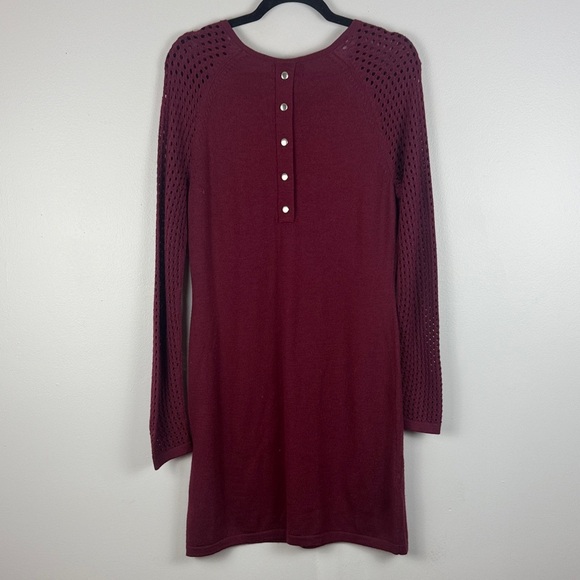 Cynthia Rowley 100% Extra-fine Merino Wool Deep Red Long Sleeve Medium Dress - Picture 11 of 13